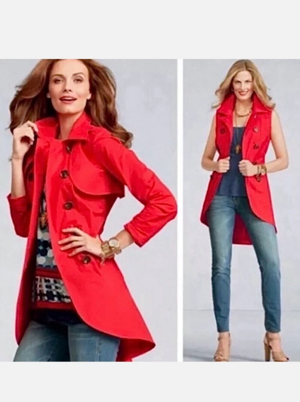 CAbi Poppy Red Convertible Trench Coat Red Jacket Style #334 Sz 8 EUC